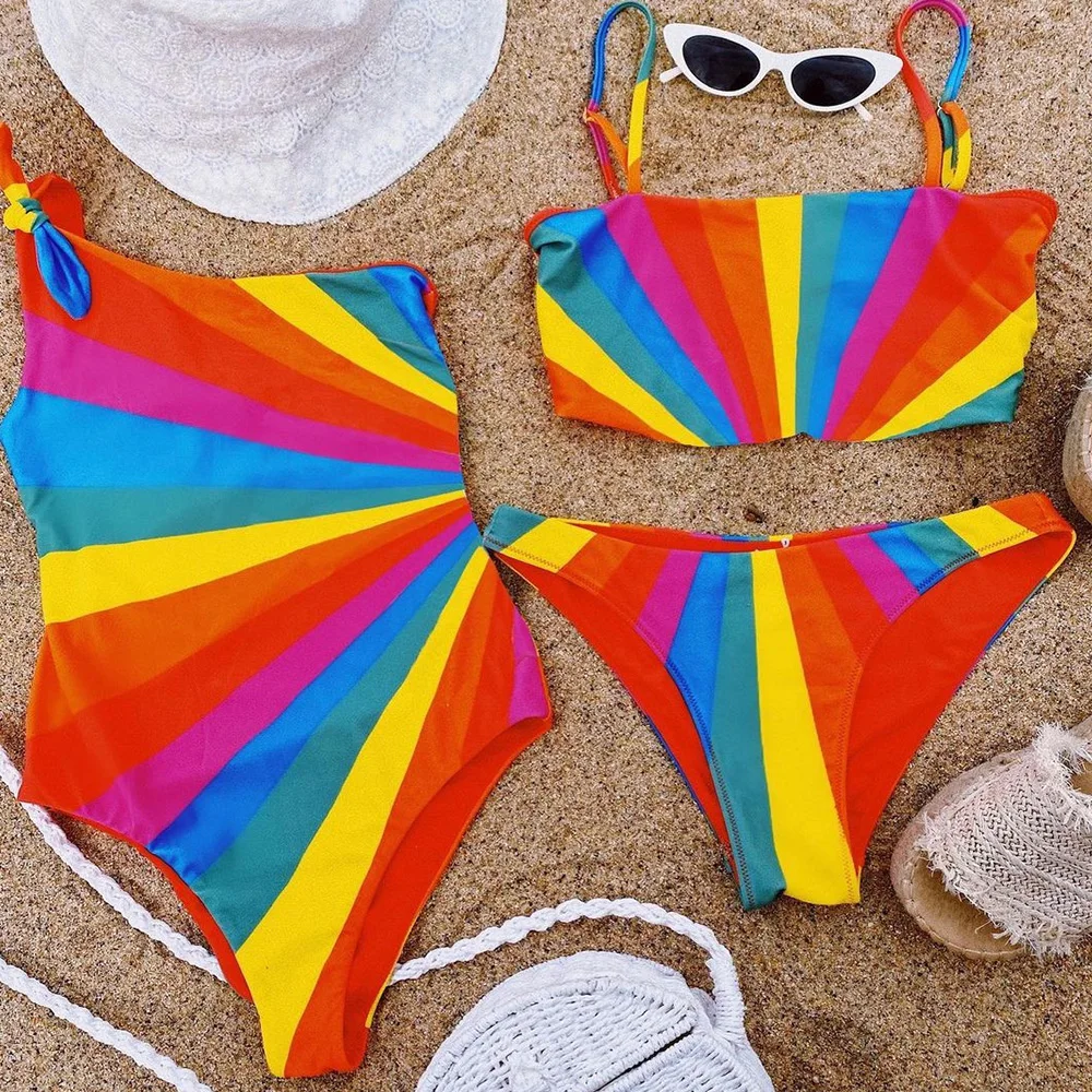 

2021 New Rainbow Stripes Bikini Swimwear Women Swimsuit Brazilian Bikini Set Swimming Suit Bathing Suit Summer Biquini Beachwear