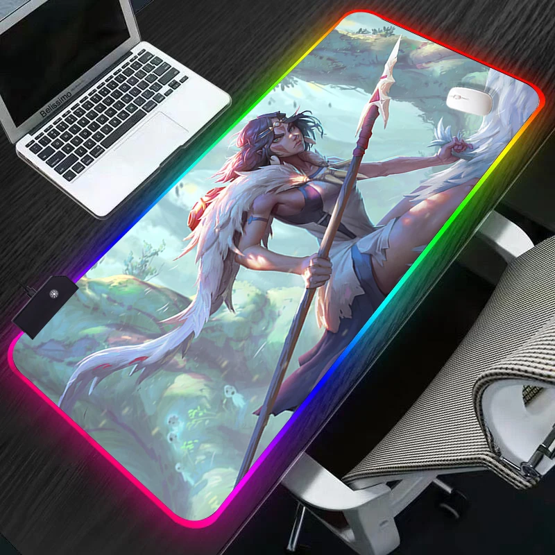 

RGB Princess Mononoke Mouse Pad gamer accessories speed mini pc Gamer desk Mat Laptop Keyboard Table tapis souris mousepad 90x40