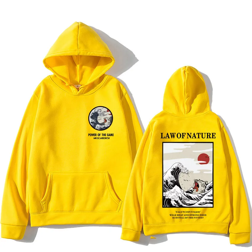 

Casual Sweatshirts Streetwear Japanese Embroidery Funny Cat Wave Printed Fleece Hoodies 2020 Winter Japan Style Hip Hop 38