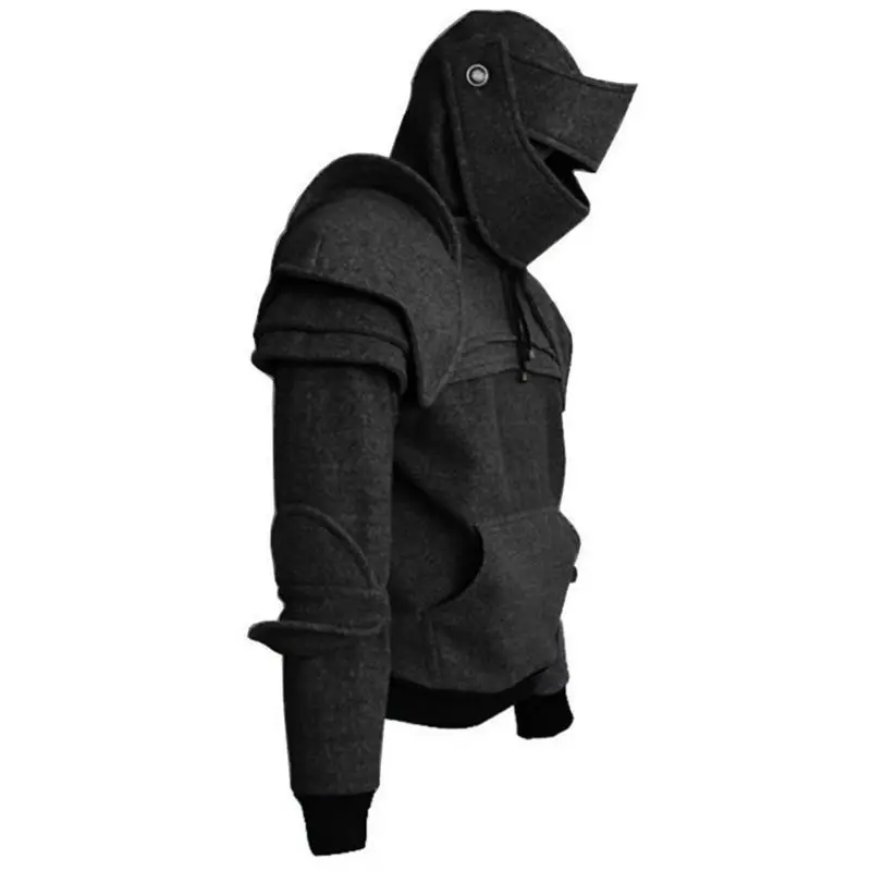 

2021 New Fashion Men'S Riding Hoodie With Retro Mask Elbows Drawstring Hooded Sweatshirts
