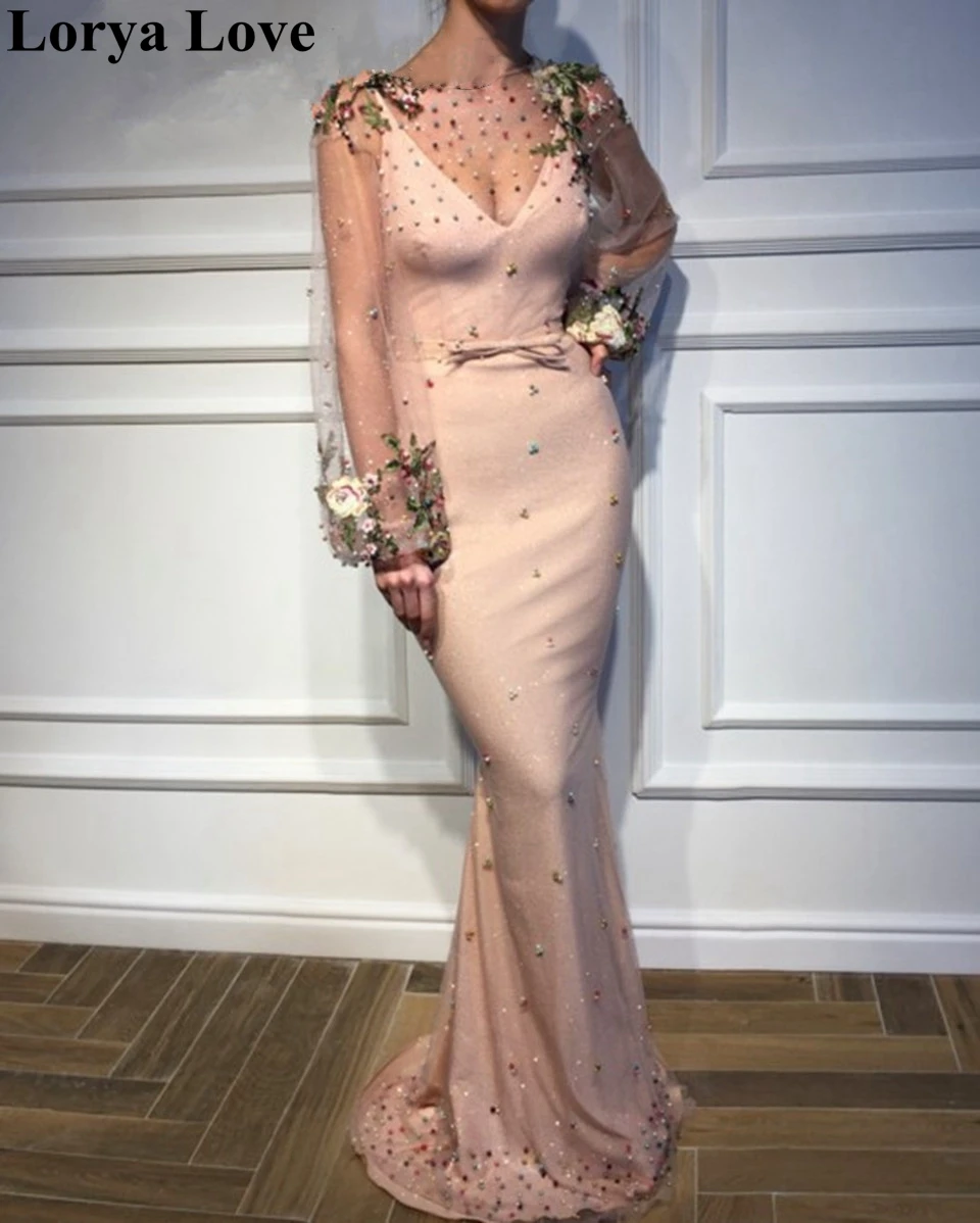 

Женское атласное вечернее платье-русалка, розовое длинное вечернее платье с бисером, с длинными рукавами и блестками, для выпускного вечера...