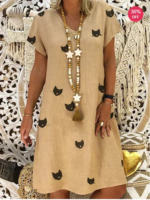 cat dress 5 Летние платья Robe Femme Ete пляжные хиппи бохо размера плюс платья для женщин 4xl 5xl линия Sukienka льняная одежда из хлопка - Цвет: cat dress 5