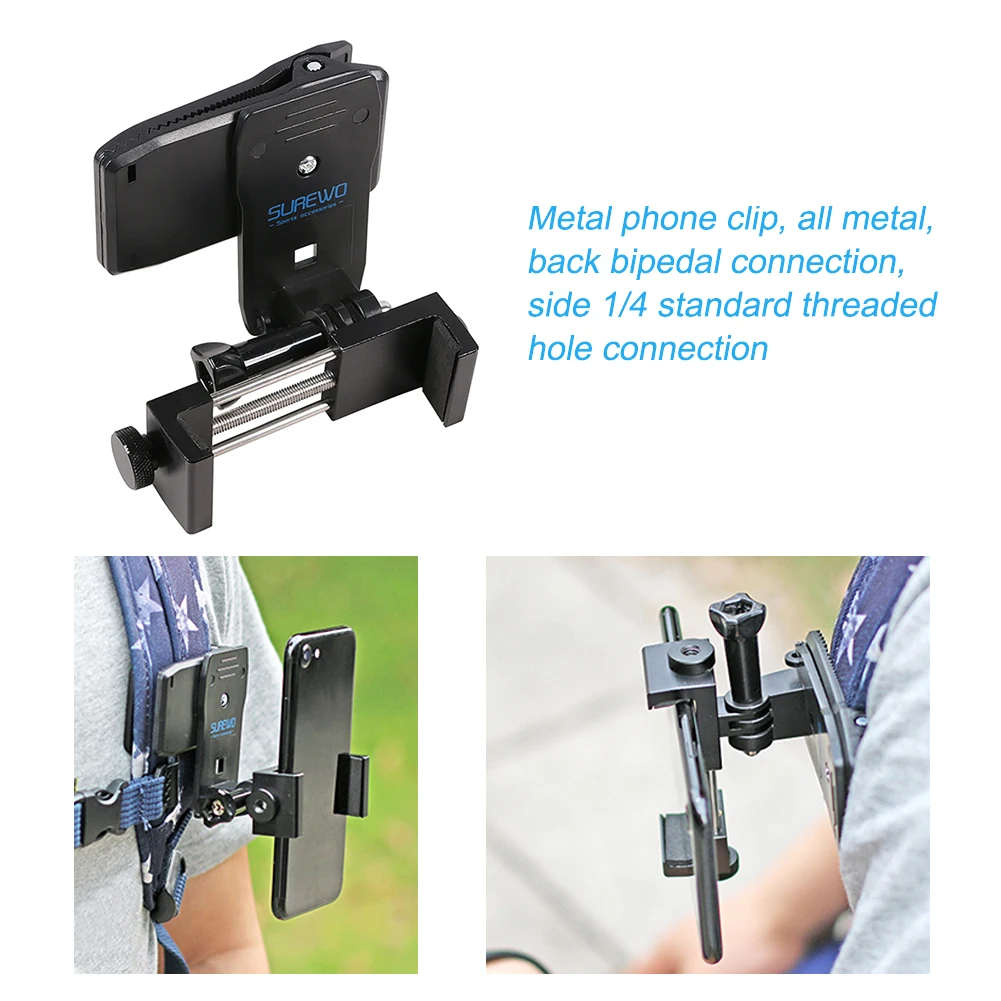 black action camera outdoor sports fixing shoulder strap mount adjustable phone holder backpack clamp accessories fit for gopro free global shipping