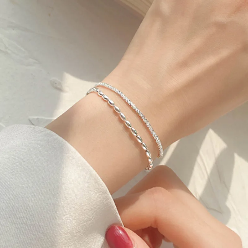 

Bilandi Modern Jewelry Chain Bracelet Popular Design Simply Two Row Silver Plated Metal Bracelet For Elegant Girl Women Gifts