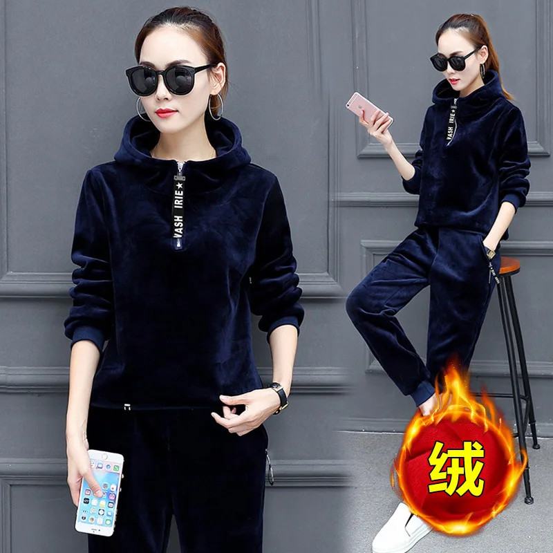 Золотой бархатный женский костюм 2019 осень и зима Новый стиль корейский Стиль