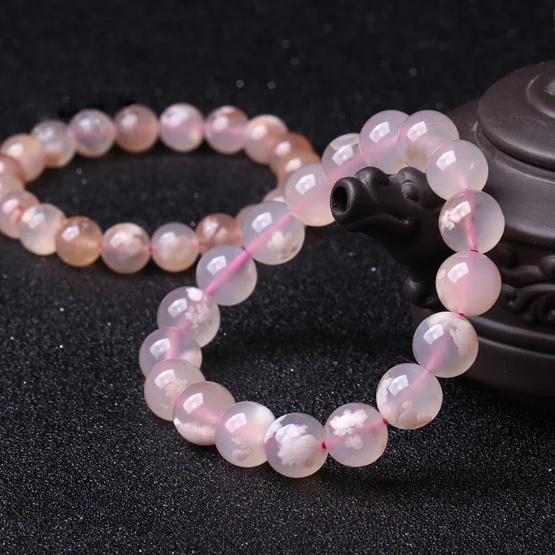 

Drop Shipping Cherry Blossoms Agate Bracelets For Women Men Girlfriends Jade Bracelets Candy Colors Round Beads Crystal Jewelry