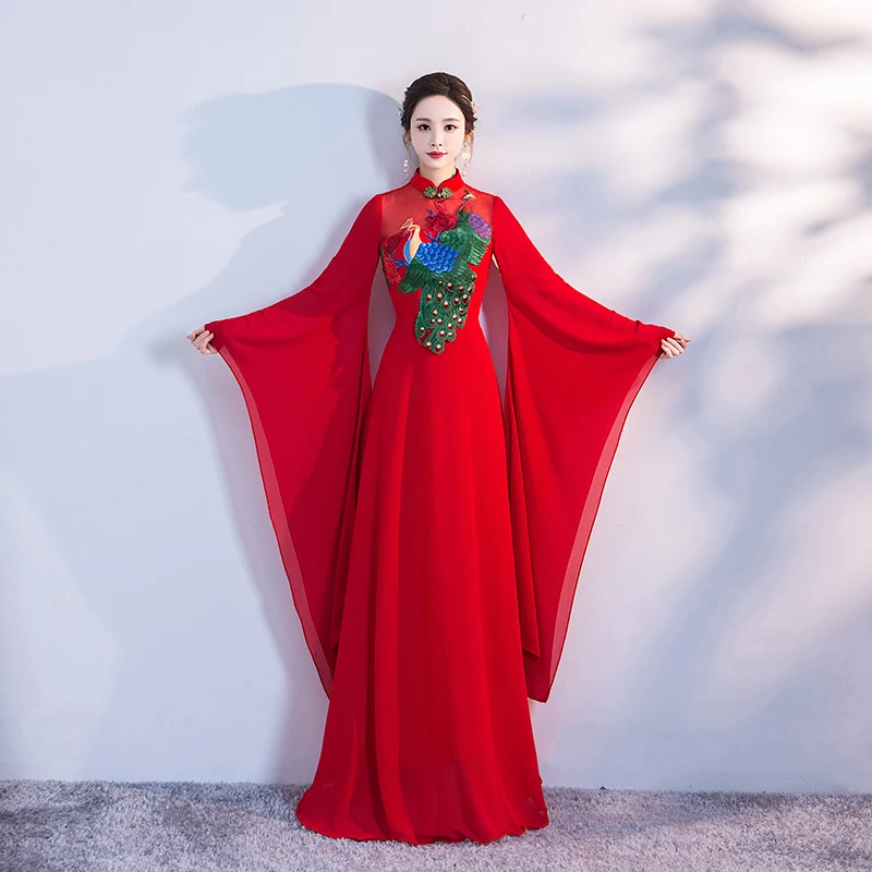 

S-3XL Women Slim Party Dress Chinese Style Evening Long Cheongsam Floor-Length Gown Luxury Banquet Wedding Qipao Clothes Vestido