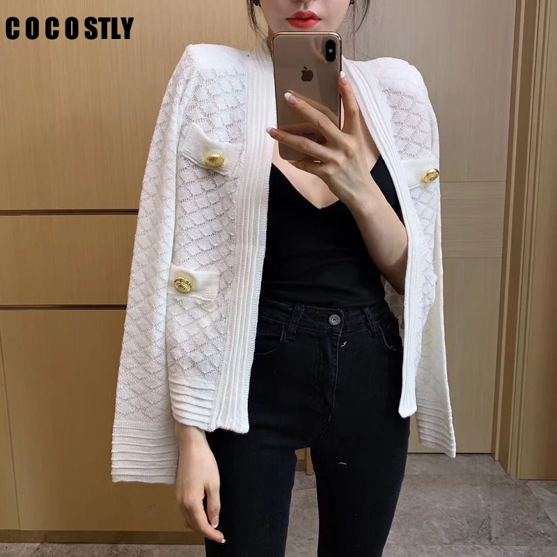 Женский трикотажный кардиган с V-образным вырезом черный или белый Повседневный