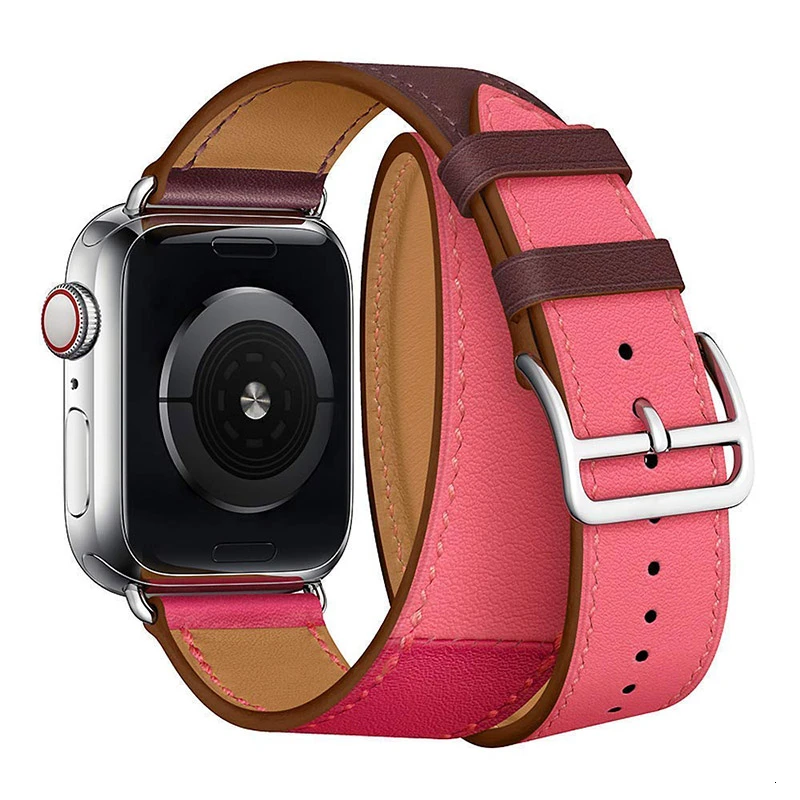 

Slim leather strap Compatible with Apple watch 7 6 5 4 SE 44mm 40mm Double loop bracelet wristband for iwatch series 3 42mm 38mm
