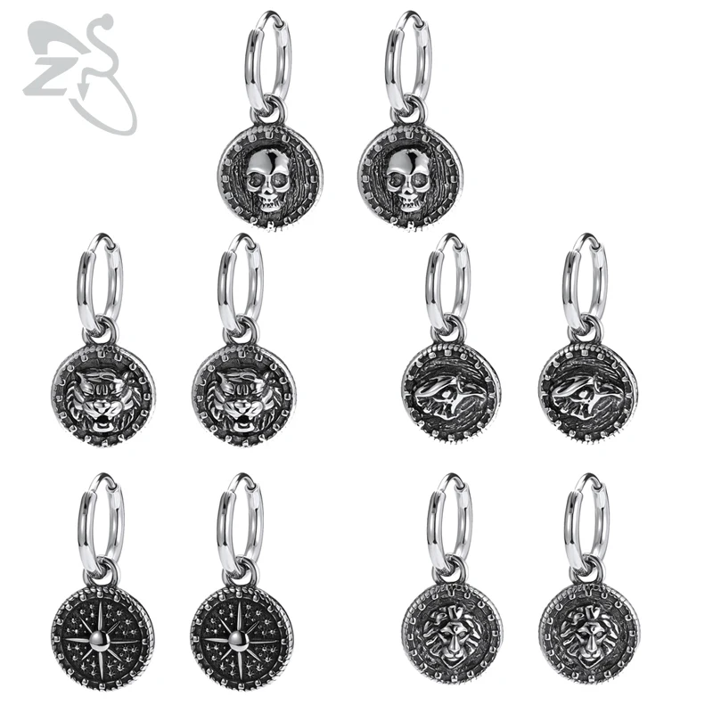 ZS 316L серьги кольца из нержавеющей стали Череп тигр животных Круглые для женщин