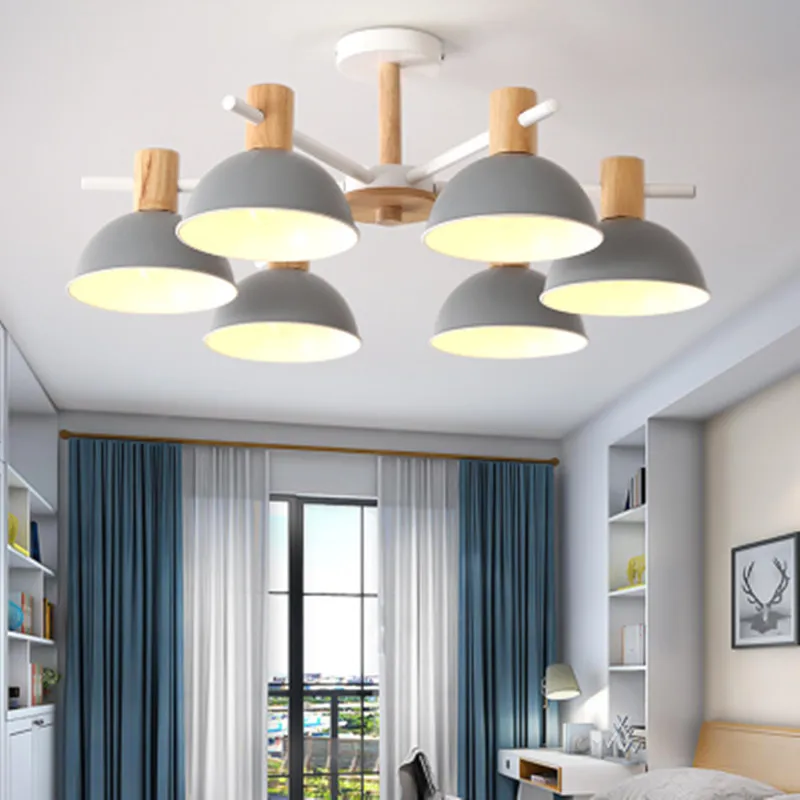 Из цельного дерева Люстра для Гостиная спальня железо цвет Абажур Светодиодный