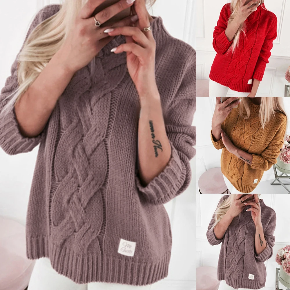High Street Turtleneck Knitted Sweater Solid Long Sleeve Women 2019 Autumn Winter Casual Loose Pullovers Kintted Sweaters | Женская