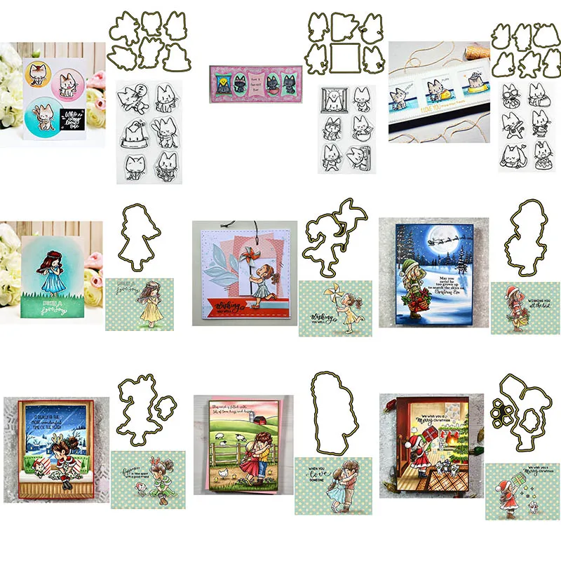 

Girls Lovely Cats Metal Cutting Dies & Coordinating Stamp For Scrapbooking Craft Embossing Stencil Die Cut Card Making