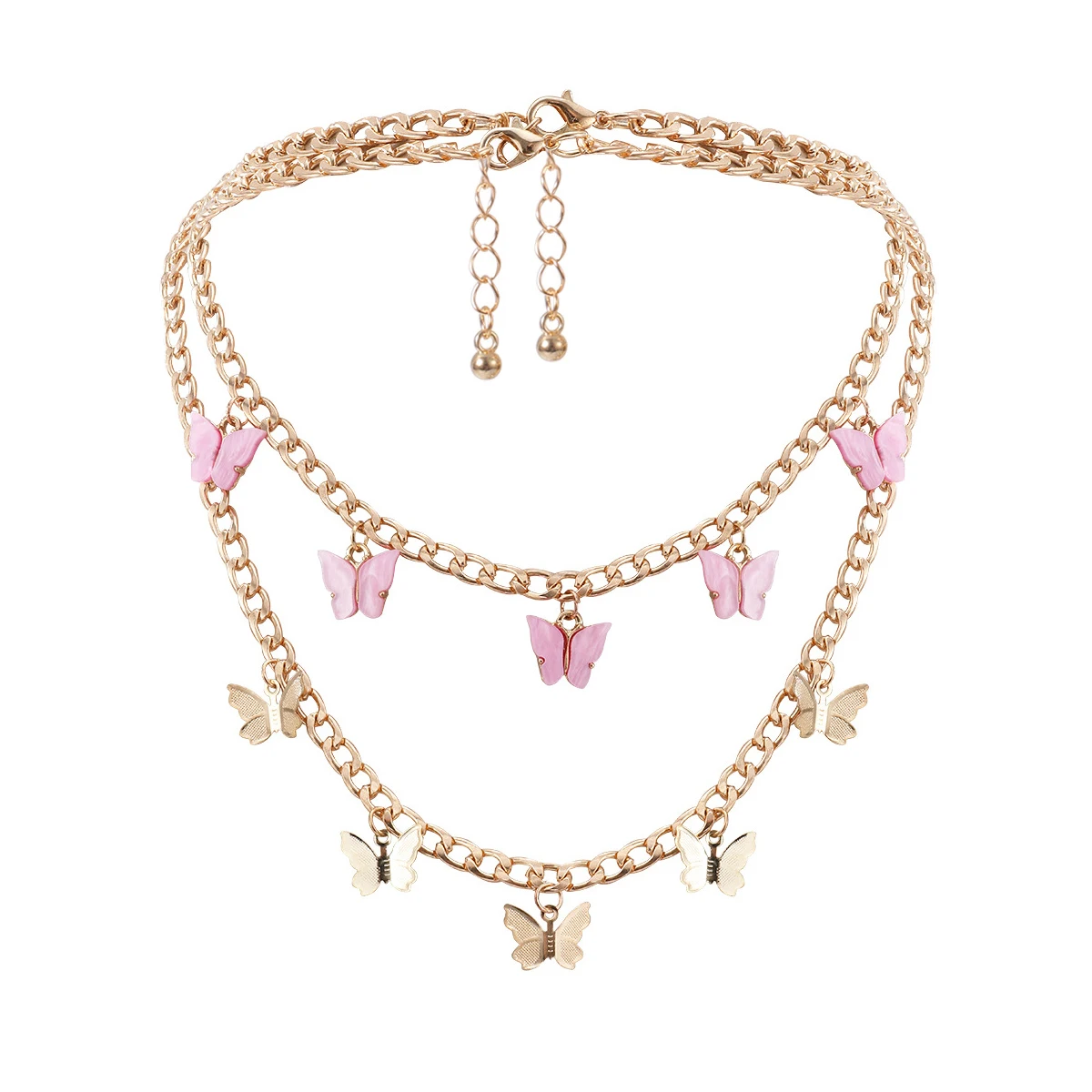 

New Fashion Women Double-layer Necklace Retro Romantic Butterfly Pendant Neck Accessories Niche Jewelry Private