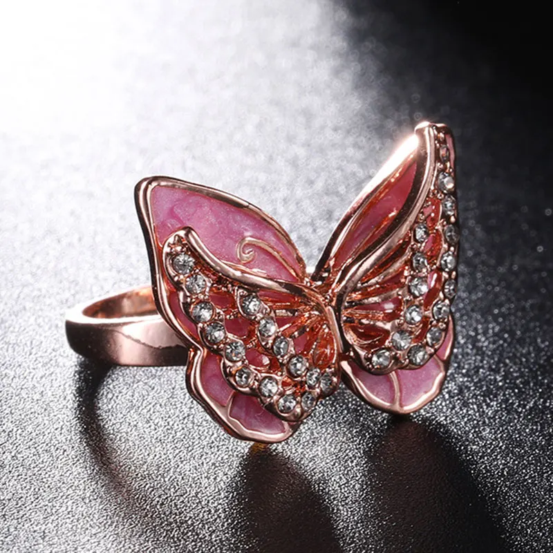 Новые винтажные кольца в виде розовой бабочки с кристаллом и фианитом