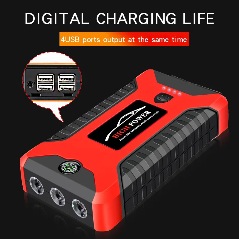 99800mah12v car jump starting booster portable usb charger car emergency start power bank supply battery charge car start supply free global shipping