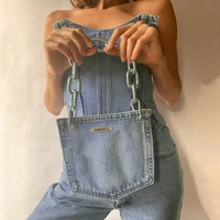 denim tube top corset bag two pieces women stylish blue patchwork strappy backless tops casual streetwear strapless club tanks