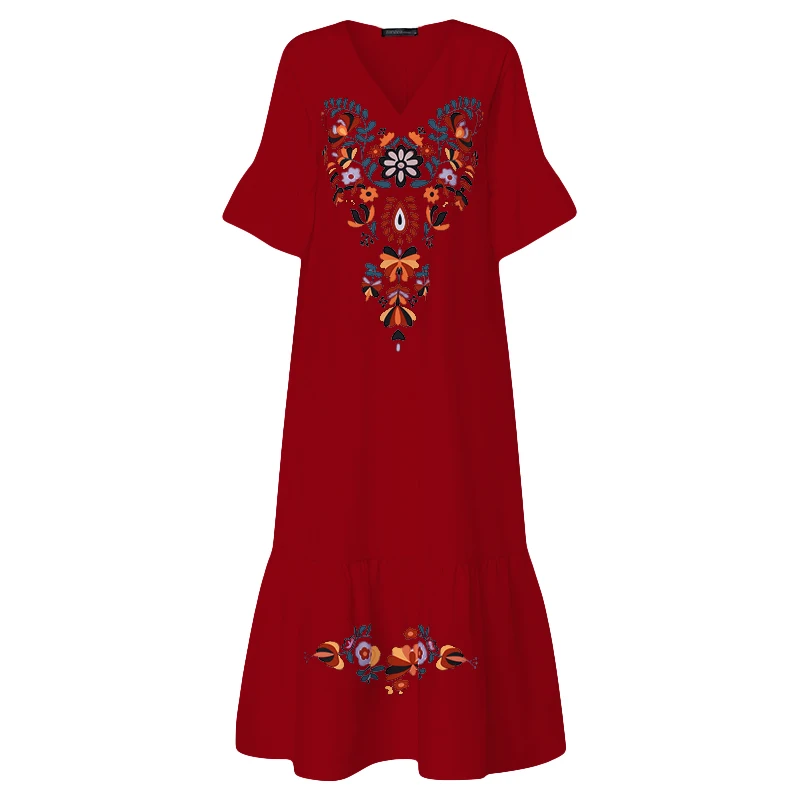 Bohemian Maxi Dress ZANZEA Women Printed Sundress Casual V-Neck Summer Vestido Female Short Sleeve Floral Robe Plus Size