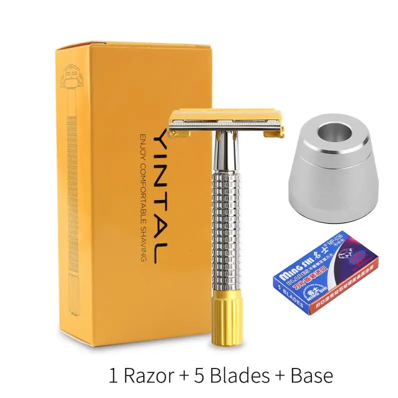 1razor 5blades 1base Мужская бритвенная сетка, противоскользящая ручка, цветная, подходящая для золотого процесса, Классическая бритва с двумя краями - Цвет: 1razor 5blades 1base