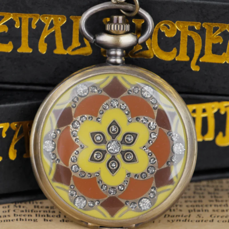 

Винтажные желтые кварцевые карманные часы с цветочным принтом из эпоксидной смолы для женщин и девушек цепь-брелок лучшие подарки