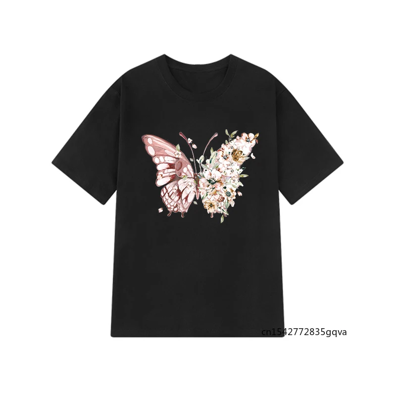 

Summer Gothic Tees Hip-hop Butterfly Print Ulzzang Short Sleeve Ins Casual Vintage Letter Tops Harajuku T-shirt