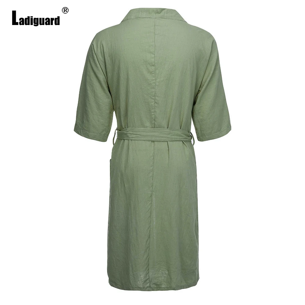

Sexy Men Kimono Pajamas Linen Outerwear with Belt Cardigan Pajamas Sleepwear Plus Size Mens Three Quarter Sleeve Bathing Clothes