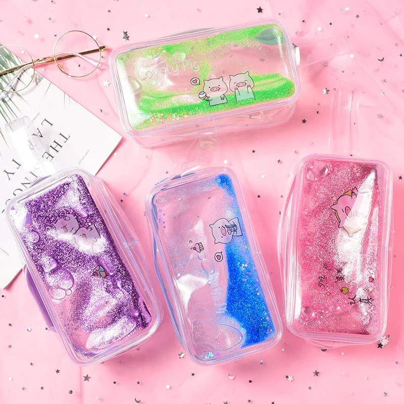 

Quicksand Pencil Case Cartoon Cute Transparent Large Capacity Pencil Pouch Cute School Supplies Kawaii Korean Stationery