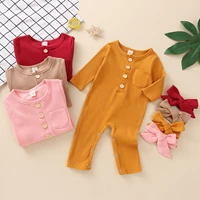 newborn infant baby boys girls solid romper cotton knitted ribbed long sleeve jumpsuit headband 2pcstoddler clothes outfits