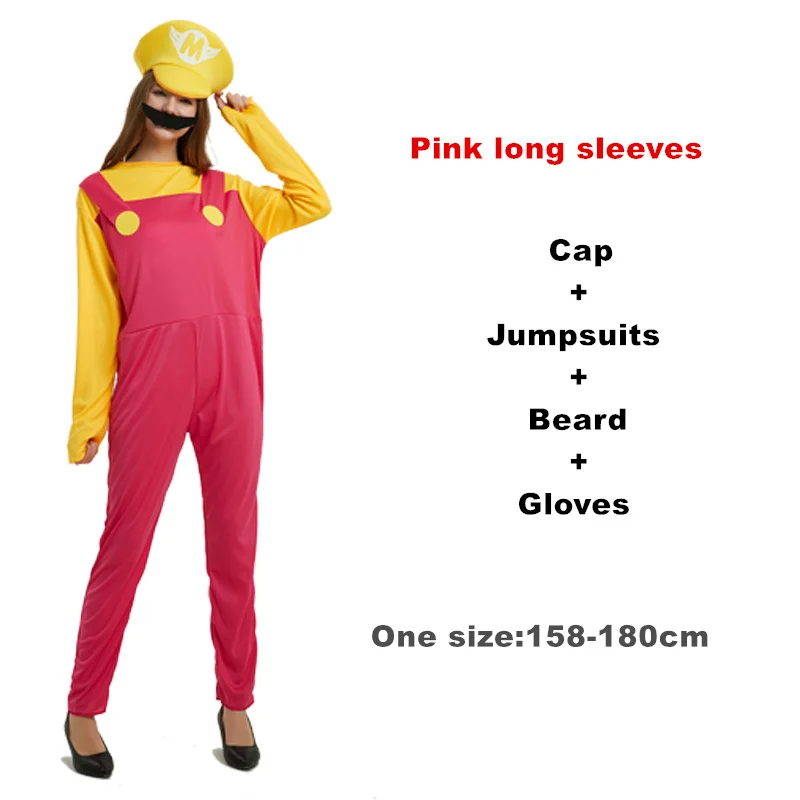 Pink long sleeve Взрослый Хэллоуин Супер Марио Детский костюм косплей семья Funy Luigi Bros сантехник Пурим костюм нарядное платье Рождественские Вечерние - Цвет: Pink long sleeve