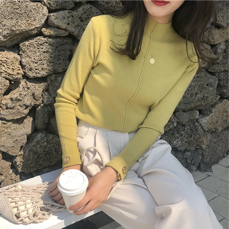 Chic Half-turtleneck Women Sweater Full Sleeve Female Knitted Pullovers Casual Solid Jumpers Autumn Winter Knit Tops 2019 | Женская