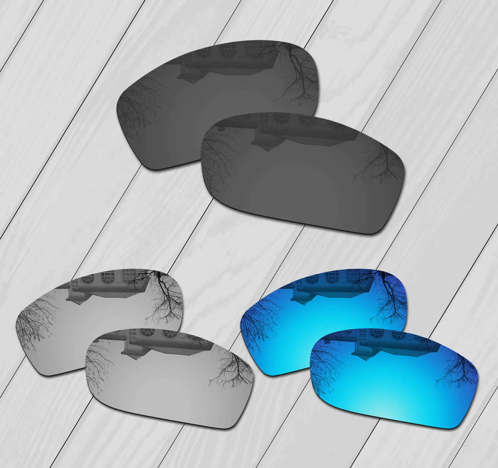 E.O.S-lentes polarizadas de repuesto para gafas de sol, lentes de sol cuadradas, color negro, plateado y azul hielo, 3 pares