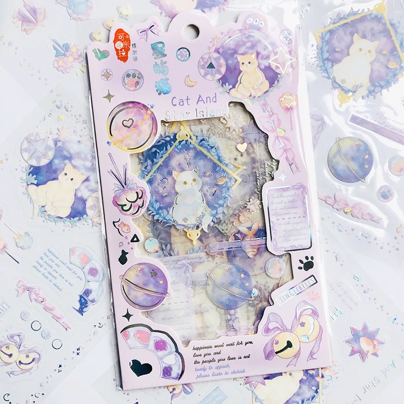 

4 Sheets/Pack Starry Princess Cat Silver Glitter Decorative Stickers Diary Bullet Decoration