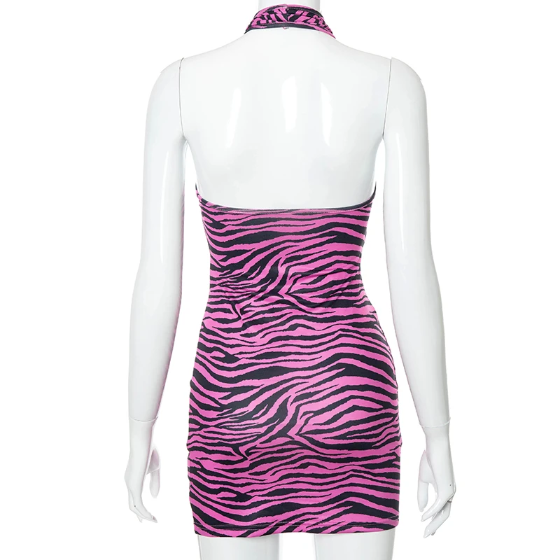

Cutenove Sexy Party Club Bodycon Dresses For Women's 2021 Summer Clothing Backless Striped Halter Mixi Dress Female Streetwears