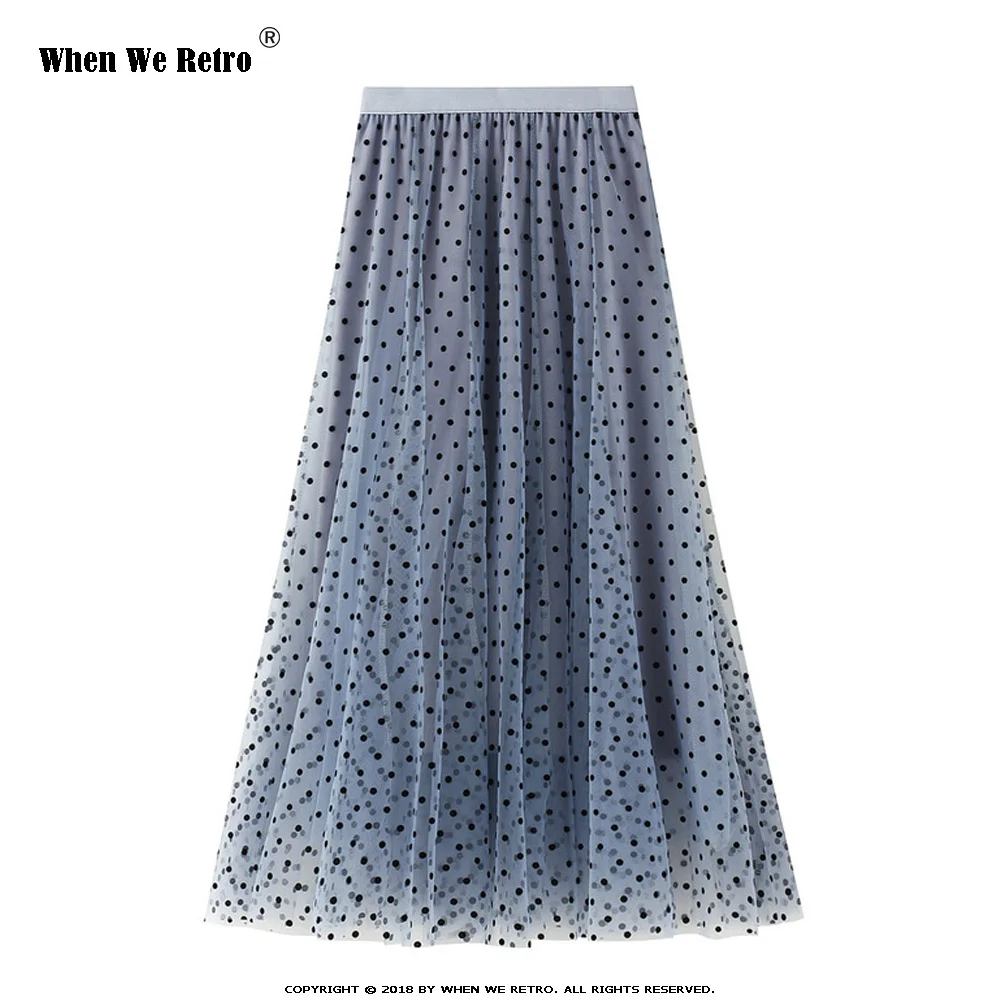 

Новинка 2021, юбка в горошек WF0123, летняя винтажная длинная юбка из тюля, женская повседневная черная, хаки, серая, темно-синяя юбка для женщин