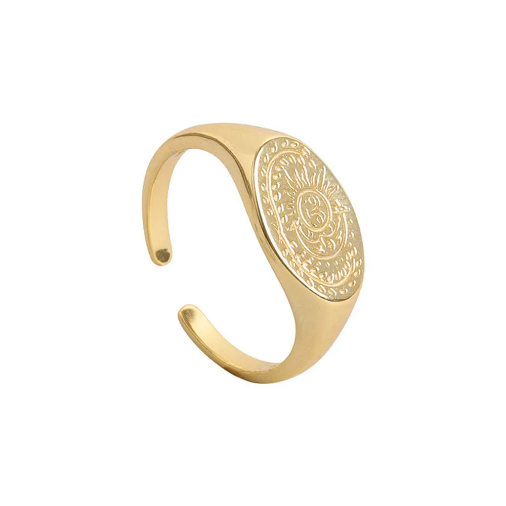 

Open Ring Korean Retro Minimalist Temperament Trendy Sun Moon Pattern Finger Rings Women Fashion Jewelry Accessories