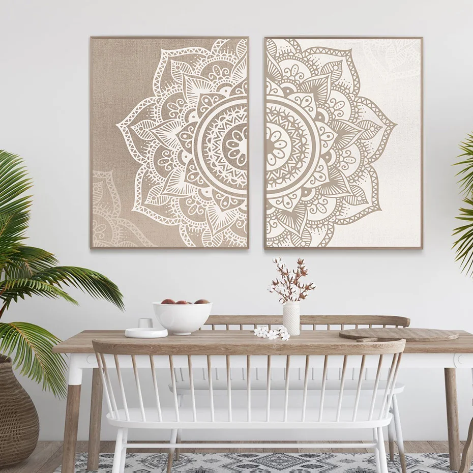 

Mandala Floral Beige Neutral Colors Boho Wall Art Print Canvas Painting Poster Picture Zen Yoga Living Room Home Interior Decor