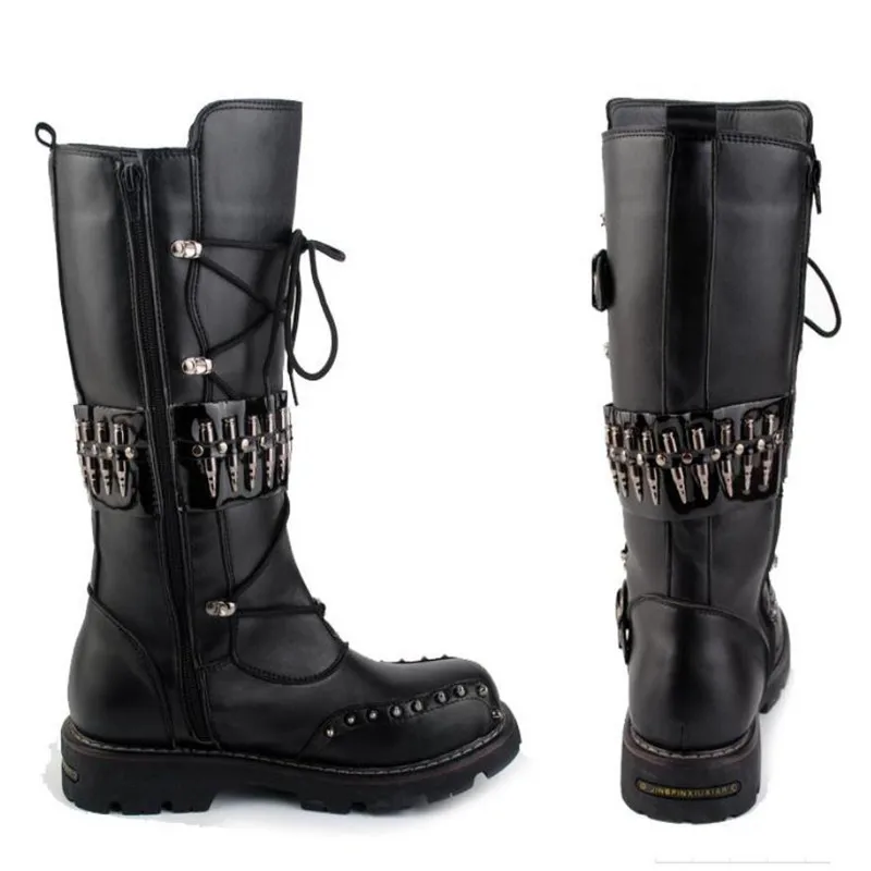 Высокие Сапоги выше колена в стиле панк натуральная бычья кожа длинные