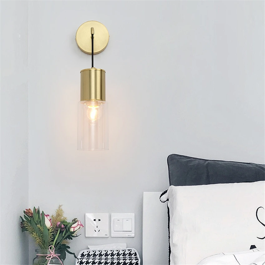 

Nordic All-copper Glass Wall Lamps Luxury for Bedroom Bedside Living Room American Sconces Wall Lights Mirror Lights Lighting
