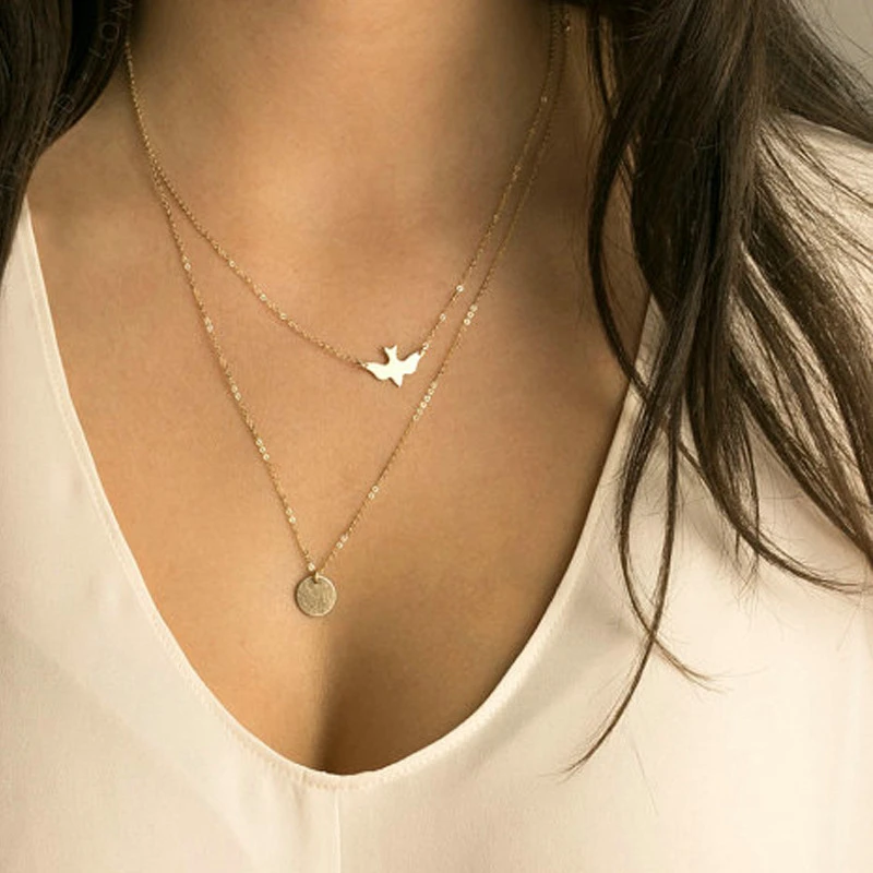 

SUMENG Fashion Boho Choker Necklace Gold Silver Color Chain Beads Metal Discs Jewelry Pendants Multi Layer Necklace For Women