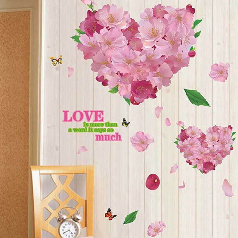 

Butterfly Love Peach Blossom Flower Wall Sticker Plastic Waterproof Home Decor Mural Living Room Decoration Wall Decoration