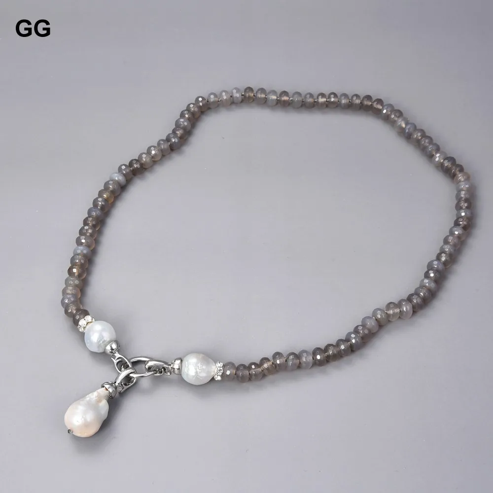 GG Ювелирное Украшение 23 &quotбелый Кеши жемчуг серый Агат кулон ожерелье|necklace