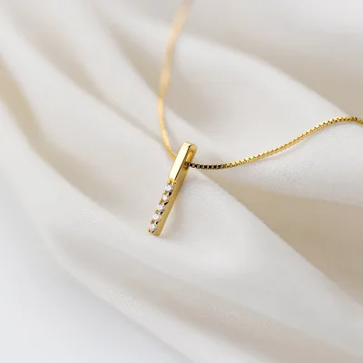 

100% реальный. Серебряные 925 тонкие ювелирные изделия cz цирконий Золотой прямой счастливый кулон ожерелье подарок GTLX2041