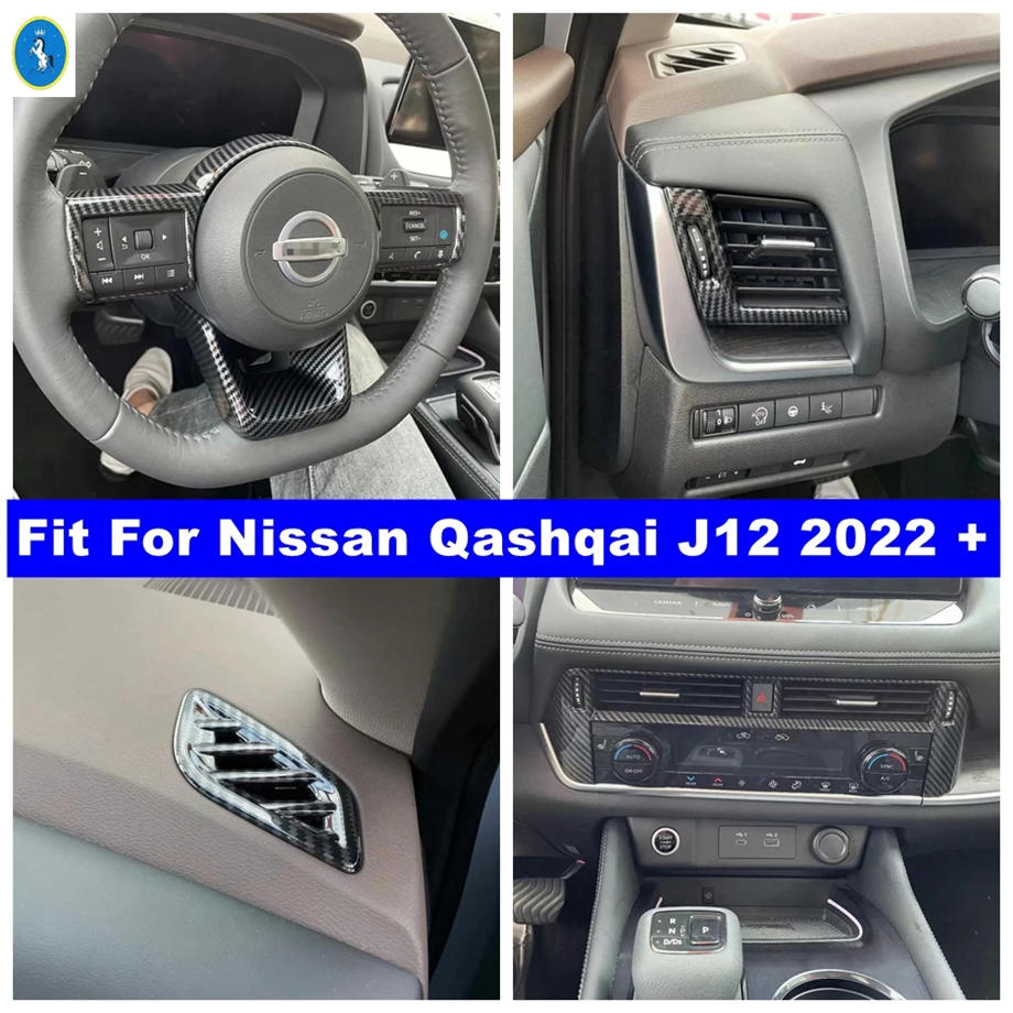 

Carbon Fiber Look Interior Refit Kit Steering Wheel / Dashboard Center / Side Air AC Cover Trim For Nissan Qashqai J12 2022 2023