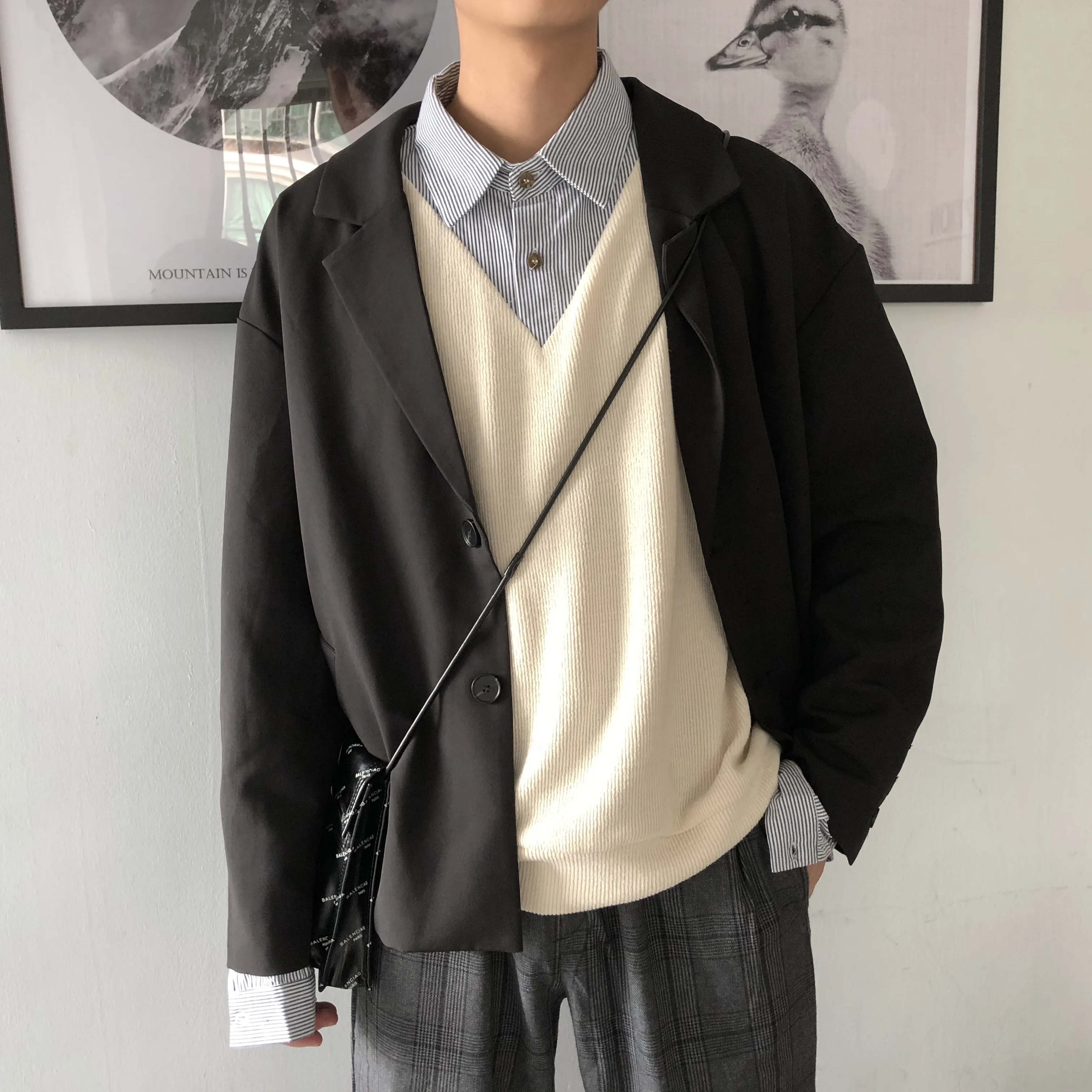 Однобортный черный блейзер модный мужской костюм мужские повседневные блейзеры