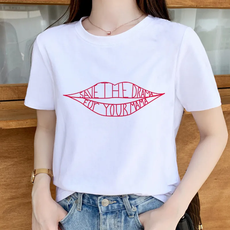 

Save the drama for your mama graphic Top Shirt Aesthetics Harajuku Short Sleeve Polyester T Shirts Female Camisetas Verano Mujer