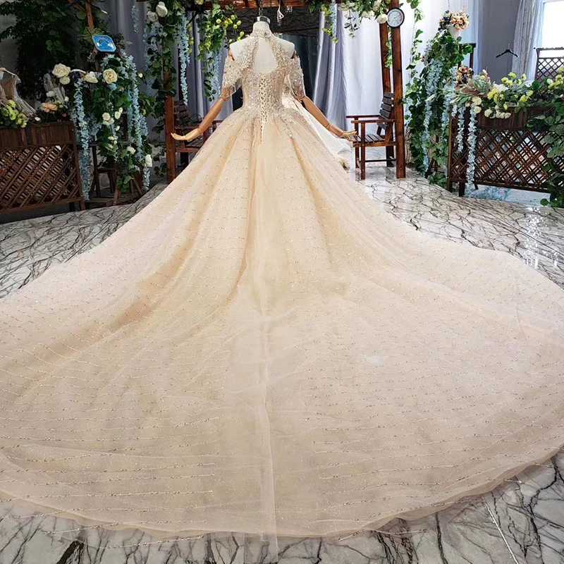 HTL658 бальное платье свадебное принцесса соборный Поезд Половина рукава блестками