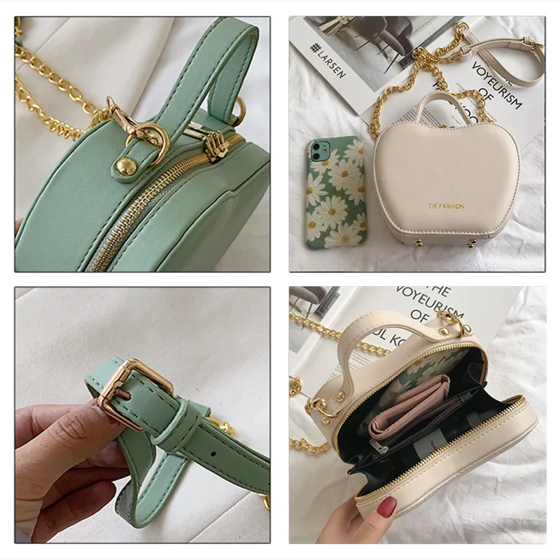 

Bag Female Apple Shape PU Leather Shoulder Bag Women 2021 Summer New Personality Fashion Chain Messenger Bag Women Small Handbag