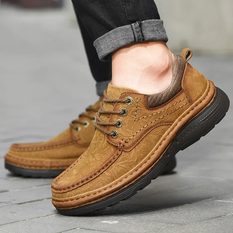 

Мужские туфли из натуральной кожи; Туфли без шнуровки в первую очередь Слои теплые дышащие ботинки в стиле ретро Мужская обувь удобные повс...