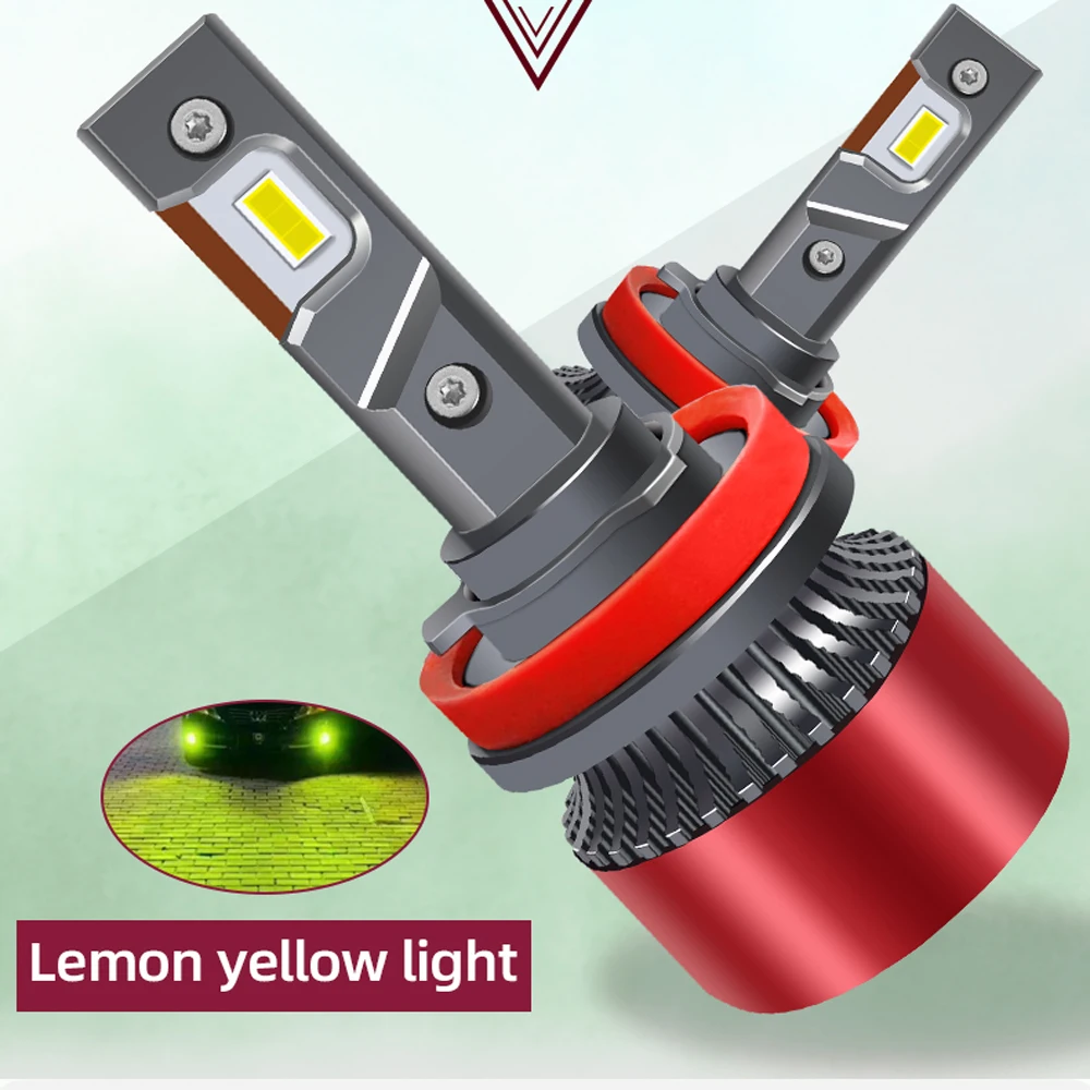 Lemon Green Car Headlight H4 H7 LED 3000K 80W 3570 chips H1 H8 H11 HB3 HB4 9005 9006 HIR2 H3 Tubo Fan bulb Auto fog light 12V images - 6