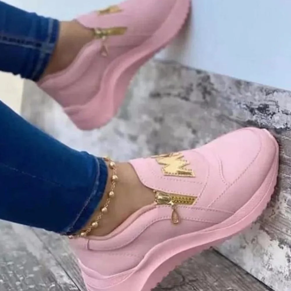 

2021 Women Chunky Sneakers Solid Color Platform Shoes Thick Bottom Zipper Women's Vulcanized Shoes Sneakers Zapatos De Mujer